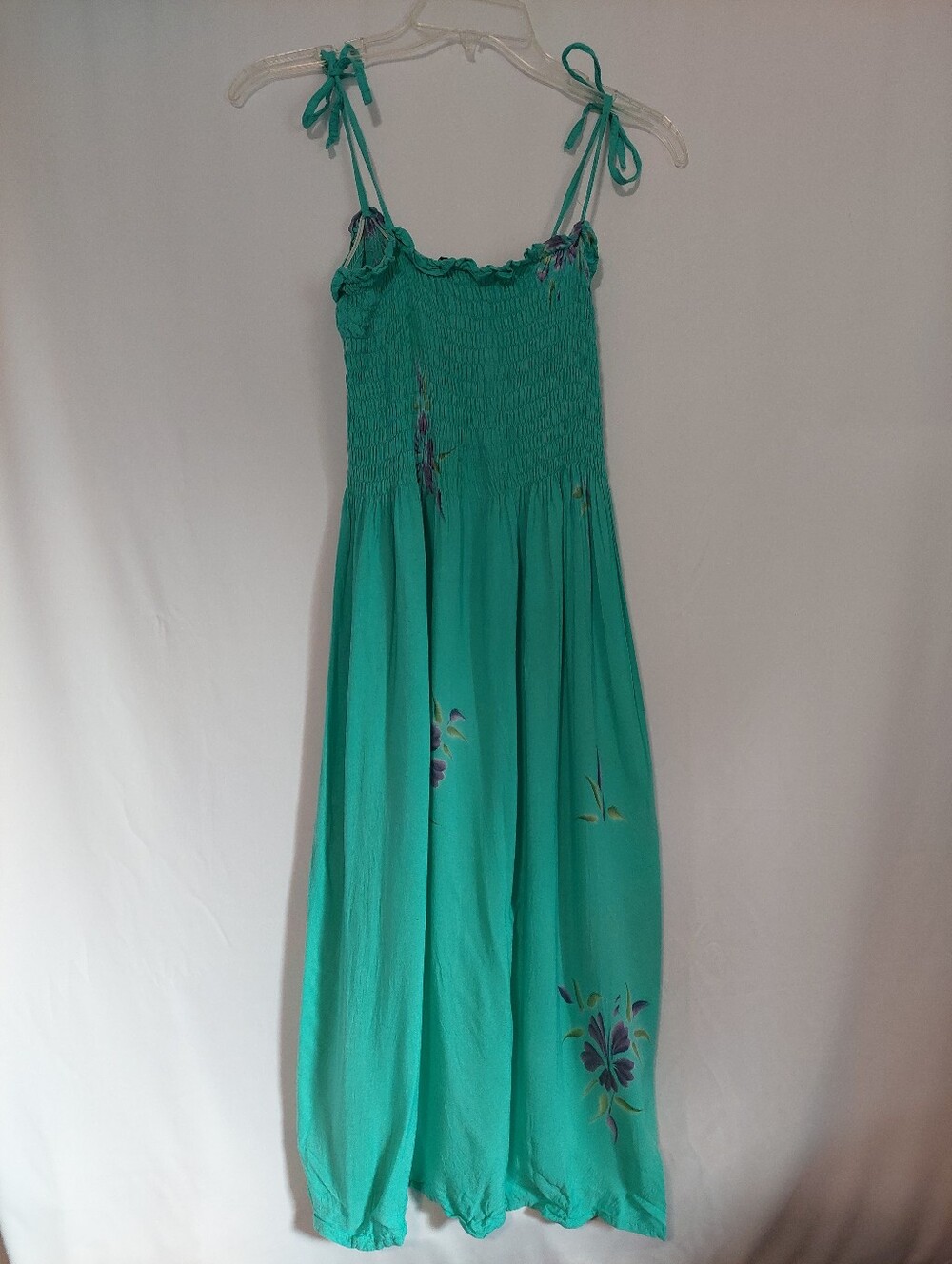 Teal Tie-Strap Smocked Sundress